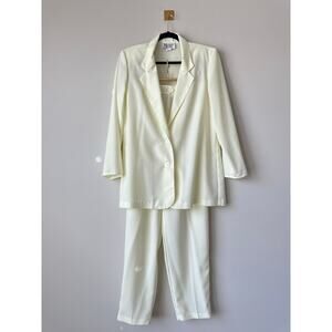 Vintage 90s Pale Yellow Pant Suit Set  Blazer Pants Oversized Fit Minimalist S